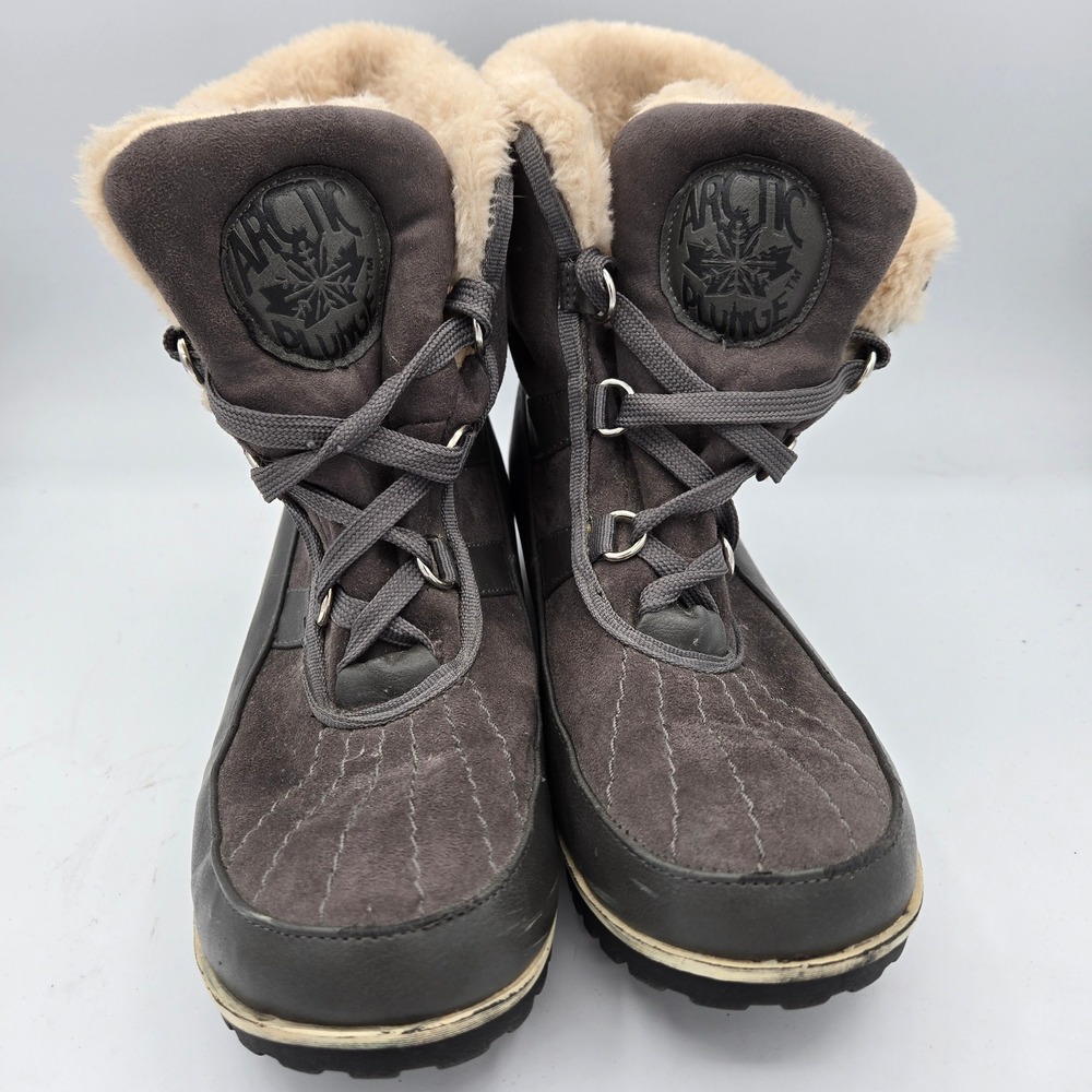 Arctic Plunge Womens Winter Snow Boots Lace Up Faux Fur Trim Gray Size 8.5 - Picture 7 of 8